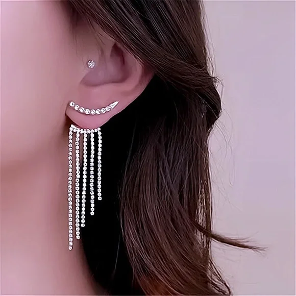 ⚜️𝟯𝟬%𝗢𝗙𝗙 𝗯𝘂𝗻𝗱𝗹𝗲𝘀 𝟯+⚜️ NEW Long Tassel Rhinestone Jacket Earrings - Picture 5 of 11